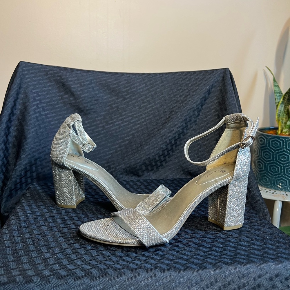 Bandolino Shimmering Silver Block Heel Sandals